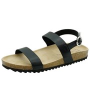 South Beach Black Leather-Look 2 Part Sandals